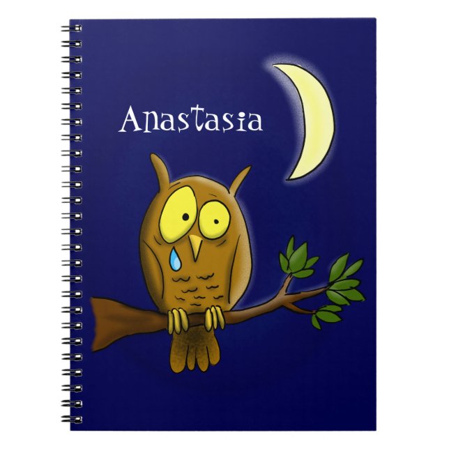 Cuaderno Lechuza triste con lágrimas y luna le echa de meno (Frente)