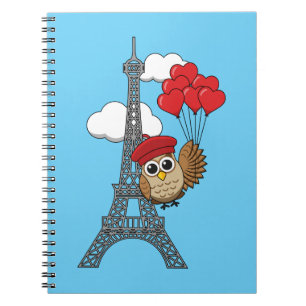 Cuaderno Lechuza volando con globos cardíacos en París