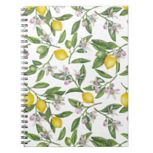 Cuaderno Lemon branches with blossoms and fruit on white no
