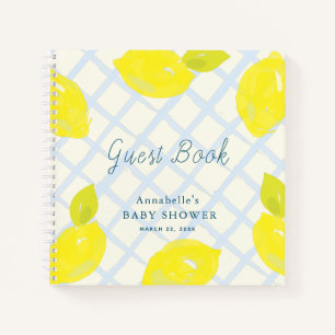 Cuaderno Lemon Citrus Blue Check Baby Shower Guest Book