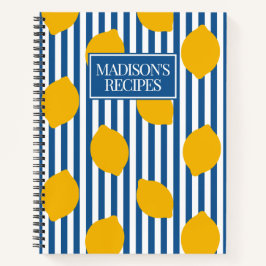 Cuaderno Lemon Rustic Farmhouse Blue & White Stripe Recipe