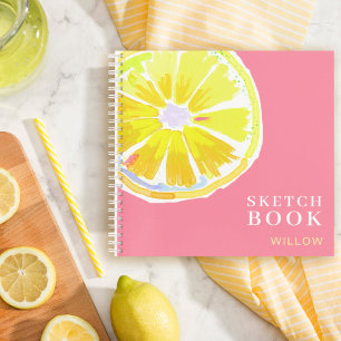 Cuaderno Lemon Watercolor Monograma Rojo Moderno Sketchbook