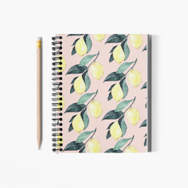 Cuaderno Lemones acuarelas y hojas patrón amarillo Seamless