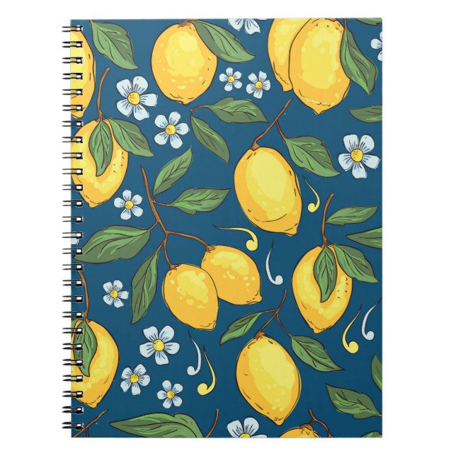 Cuaderno Lemones Amarillos: Patrón de fruta tropical. (Frente)