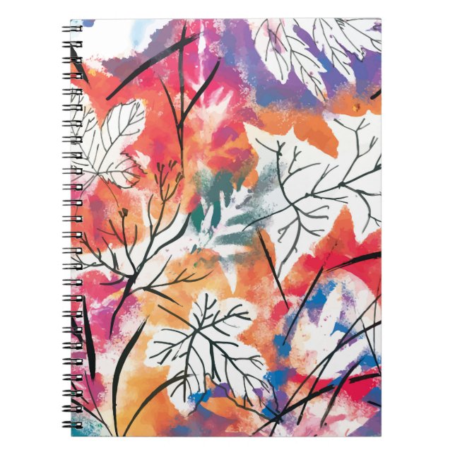 Cuaderno Lemones dibujados a mano, patrón de hojas azules. (Frente)