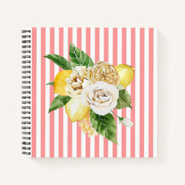 Cuaderno Lemones y rosas con franjas rosas