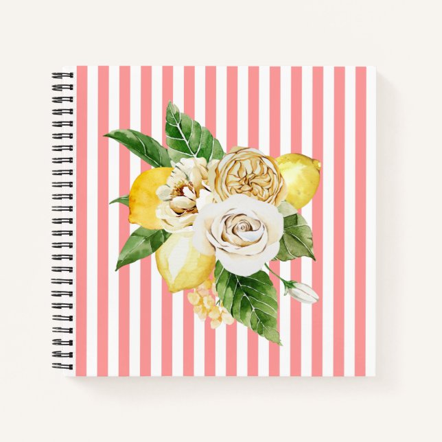 Cuaderno Lemones y rosas con franjas rosas (Anverso)