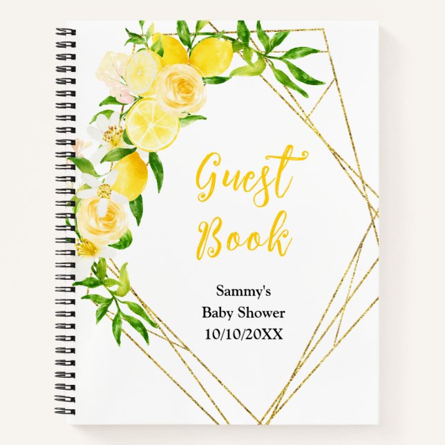 Cuaderno Lemons and Foliage Baby Shower Guest Book (Anverso)