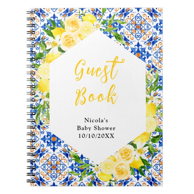 Cuaderno Lemons Foliage Baby Shower Mediterranea Guest Book (Frente)
