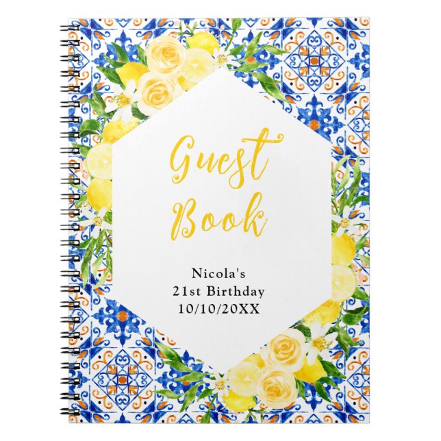 Cuaderno Lemons Foliage Birthday Mediterranean Guest Book (Frente)