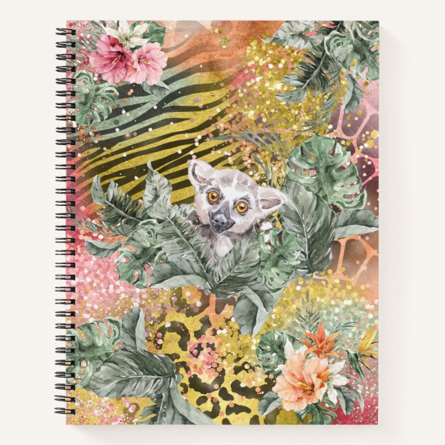 Cuaderno Lémur tropical sobre la impresión en animales (Anverso)