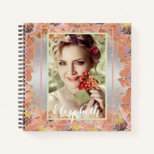 Cuaderno Leña, flores naranjas, floral