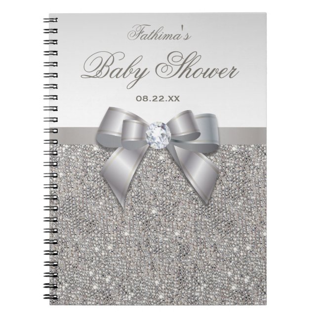 Cuaderno Lentejuelas de plata y arco del Guestbook de Baby (Frente)