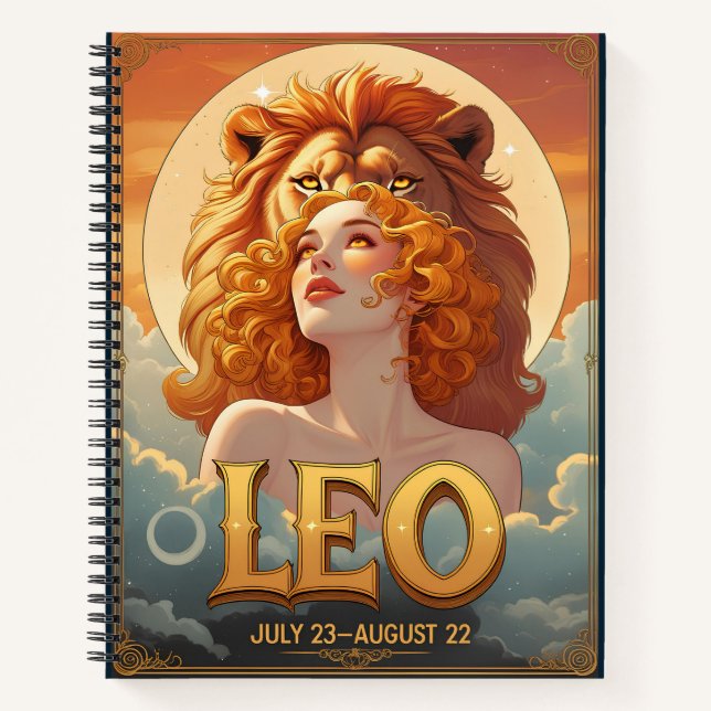 Cuaderno Leo Sun Rótulo Julio Agosto Cumpleaños León (Anverso)