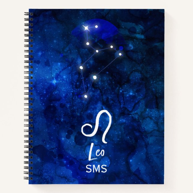 Cuaderno Leo Zodiac Constellation Dark Blue Galaxy Monogram (Anverso)