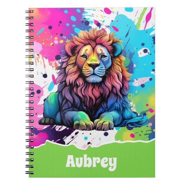 Cuaderno León Arcoíris con Salpicaduras de Pintura para Niñ (Frente)