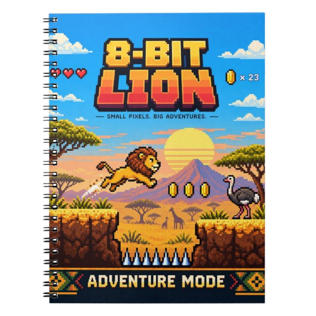 Cuaderno León, Arte de Pixel Retro de 8 Bits (Frente)