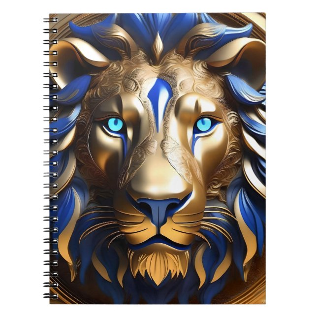 Cuaderno León azul zafiro y dorado, (Frente)