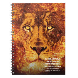 Cuaderno León con llamas de oro de Judá llamado cita de la