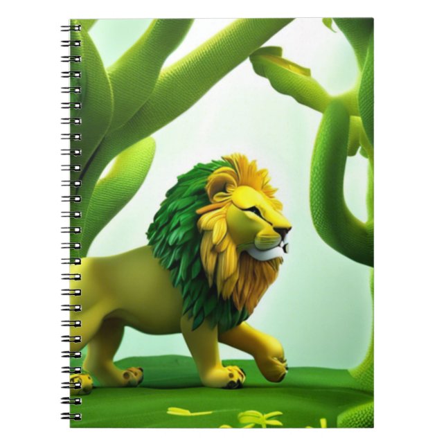 Cuaderno León de dibujos animados verde en el bosque (Frente)