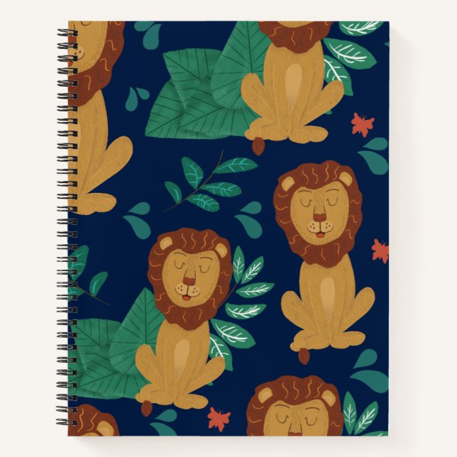 Cuaderno León ilustrado patrón caprichoso dibujado a mano  (Anverso)