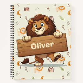 Cuaderno León juguetón con placa de nombre de madera