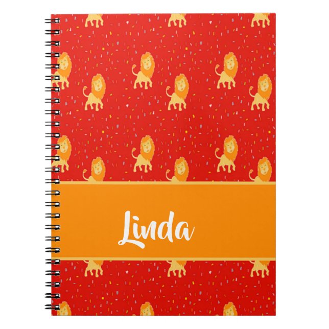 Cuaderno Leones de nombres personalizados en rojo (Frente)