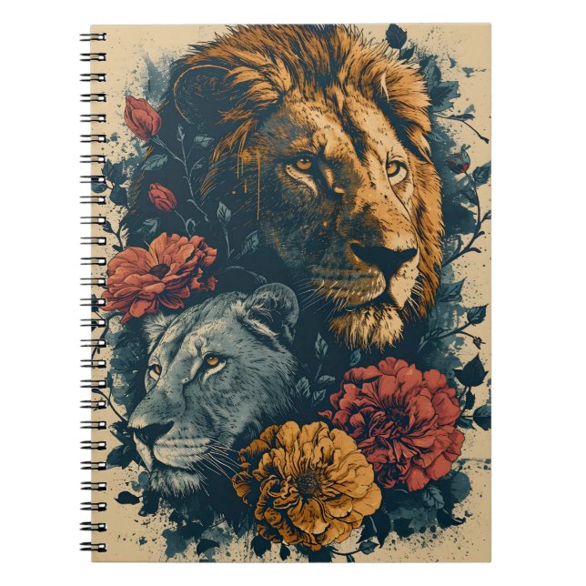 Cuaderno Leones y flores: postal vintage (Frente)