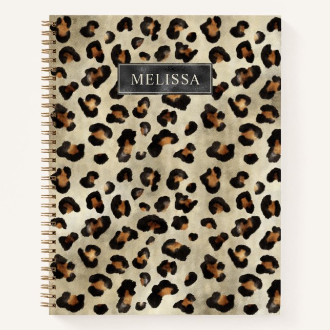 Cuaderno Leopard Animal Print With Black Faux Foil And Name (Anverso)