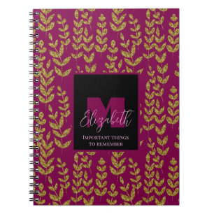 Cuaderno Leopard Botanic Wine Pink Monograma Personalizado