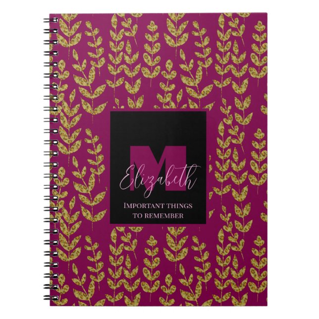 Cuaderno Leopard Botanic Wine Pink Monograma Personalizado  (Frente)
