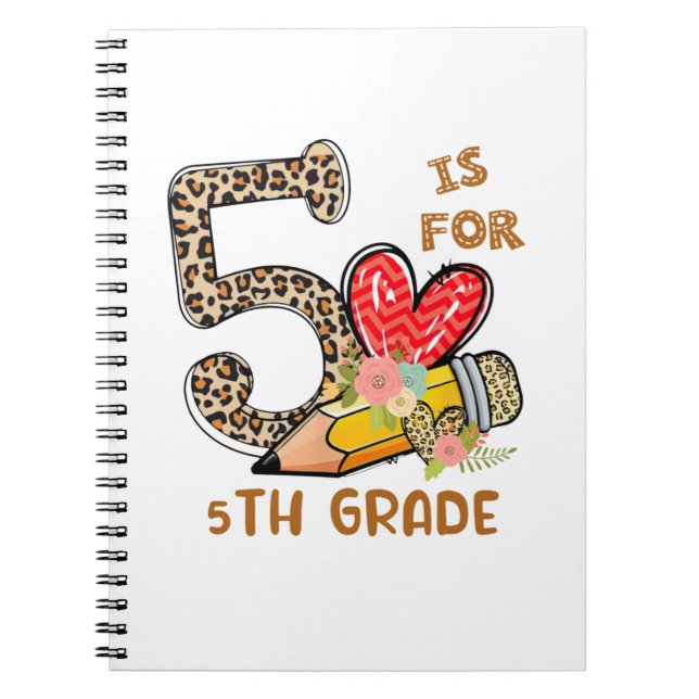 Cuaderno Leopard Flowers Profesora De 5º Grado Estudiantil (Frente)