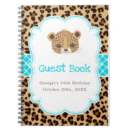 Cuaderno Leopard Print Blue Quatrefoil Birthday Party
