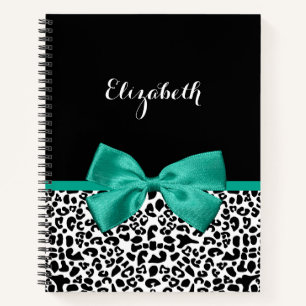 Cuaderno Leopard Print Emerald Green Ribbon Bow Nombre Moda
