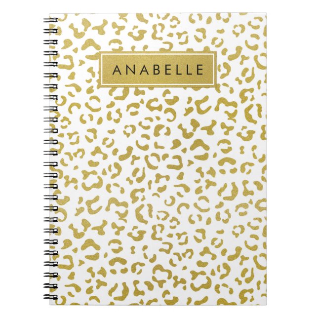 Cuaderno Leopard Print, Gold Leopard, Purpurina, tu nombre (Frente)