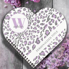 Cuaderno Leopard Print Lilac Gray Monogramed Heart Shaped