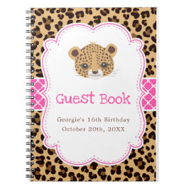 Cuaderno Leopard Print Pink Quatrefoil Birthday Guest Book