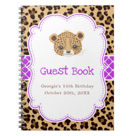 Cuaderno Leopard Print Purple Quatrefoil Birthda Guest 