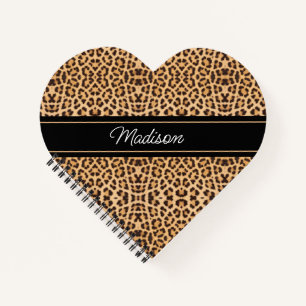 Cuaderno Leopard Print Script Monograma Nombre Corazón