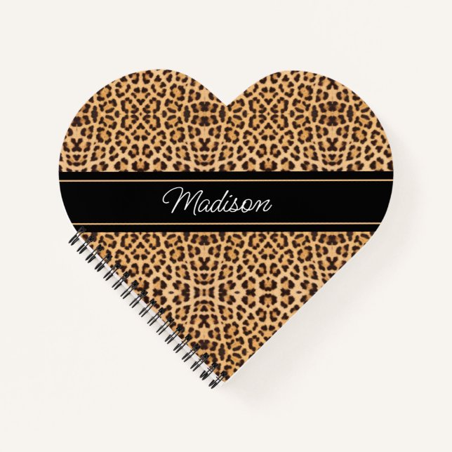 Cuaderno Leopard Print Script Monograma Nombre Corazón (Anverso)
