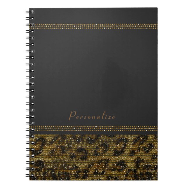 Cuaderno Leopard Sparkle Sequins Glam Moda Cheetah moderno (Frente)
