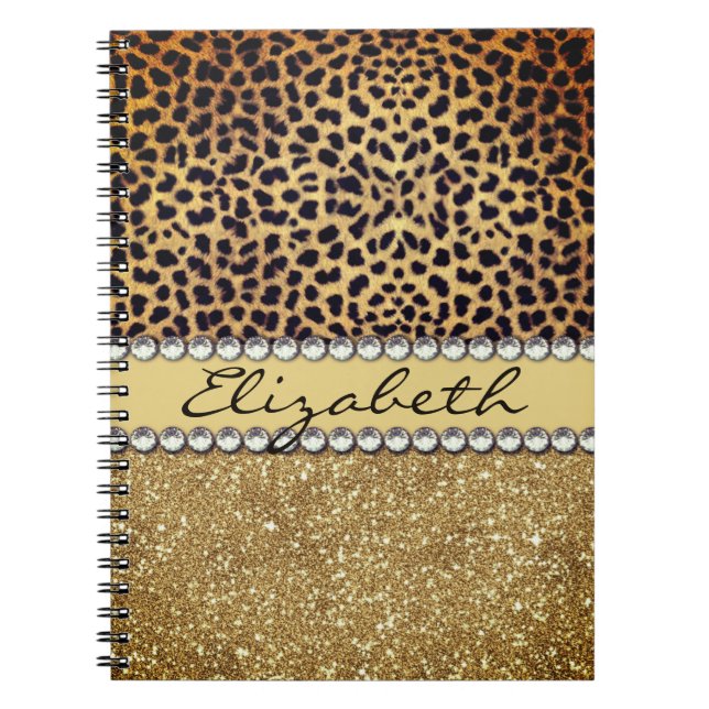 Cuaderno Leopard Spot Gold Glitter Rhinestone (Frente)