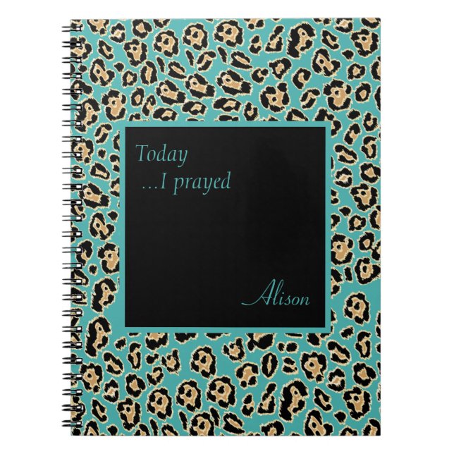 Cuaderno Leopard Turquoise Personalizado Prayer Journal (Frente)