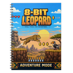 Cuaderno Leopardo, Arte de Pixel Retro de 8 Bits
