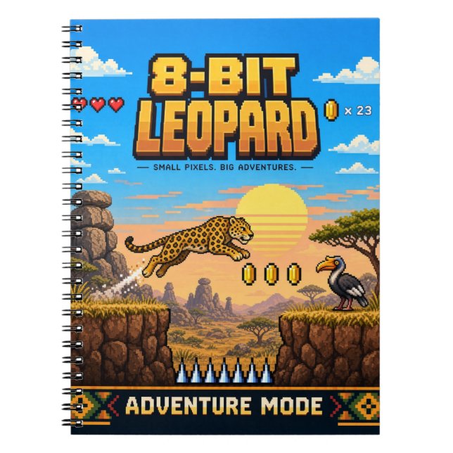 Cuaderno Leopardo, Arte de Pixel Retro de 8 Bits (Frente)