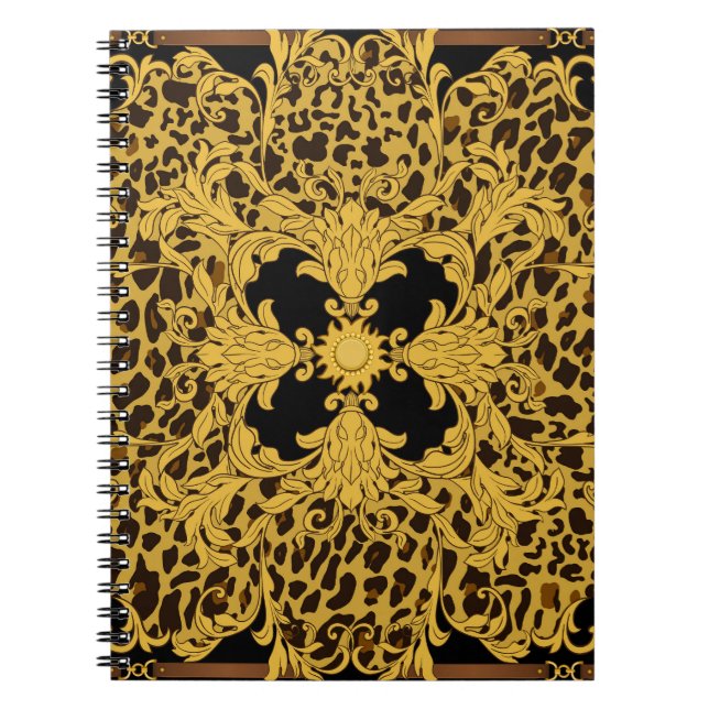 Cuaderno Leopardo barroco, impresión de animales orgánicos (Frente)