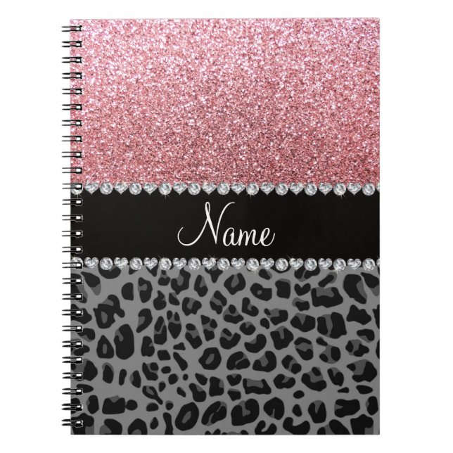 Cuaderno Leopardo conocido del negro del purpurina del rosa (Frente)