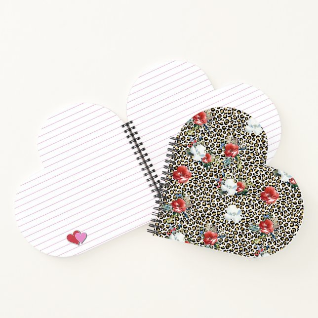 Cuaderno Leopardo dorado Imprimir Floral Blanco Rojo (Interior)