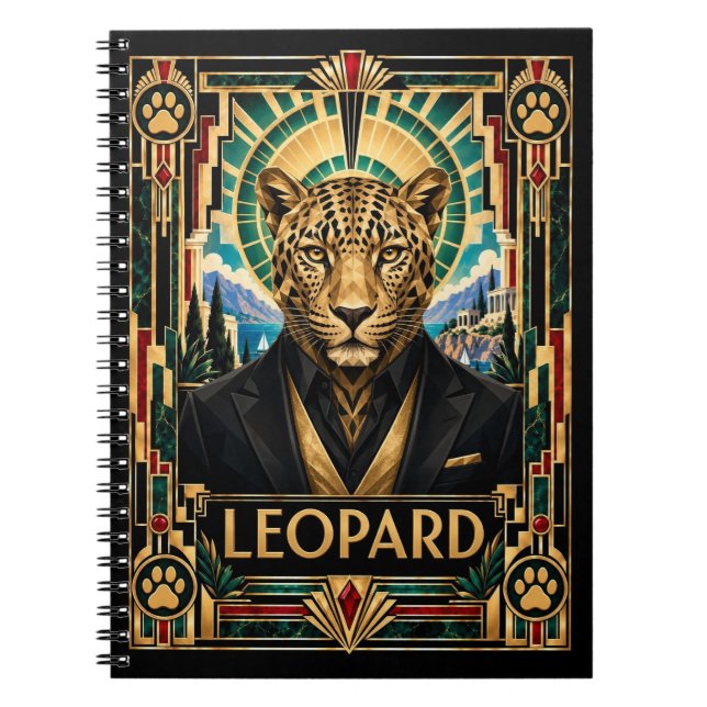 Cuaderno Leopardo, fauna y flora Art Déco (Frente)