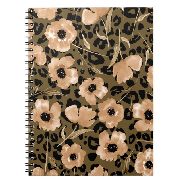 Cuaderno Leopardo floral acuarela: patrón infinito (Frente)